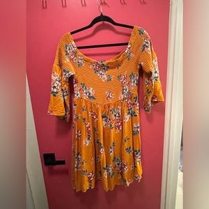 Off the shoulder, Plus Size Floral Burnt Orange Dress